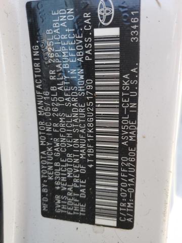 4T1BF1FK8GU251790 - 2016 TOYOTA CAMRY LE 白色 照片 12