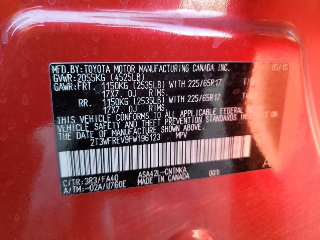 2T3WFREV9FW196123 - 2015 TOYOTA RAV4 XLE RED photo 12