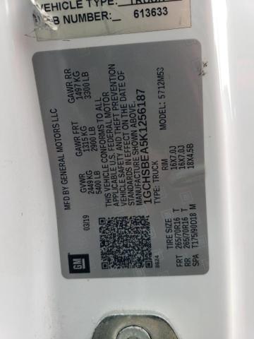 1GCHSBEA5K1256187 - 2019 CHEVROLET COLORADO Սպիտակ լուսանկար 12