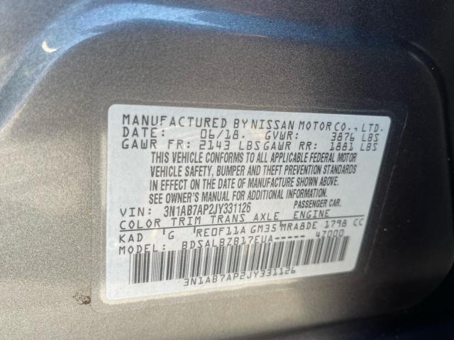 3N1AB7AP2JY331126 - 2018 NISSAN SENTRA S GRAY photo 10