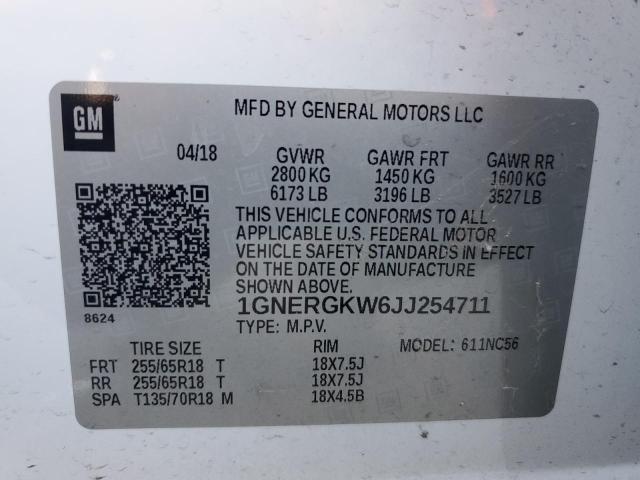 1GNERGKW6JJ254711 - 2018 CHEVROLET TRAVERSE LT Ağ foto 13