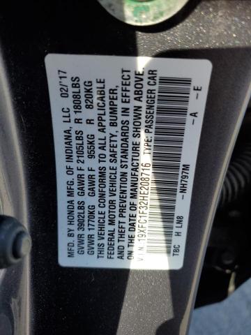 19XFC1F32HE208716 - 2017 HONDA CIVIC EX Сірий фото 12