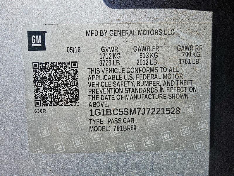 1G1BC5SM7J7221528 - 2018 CHEVROLET CRUZE LS ვერცხლისფერი ფოტო 12