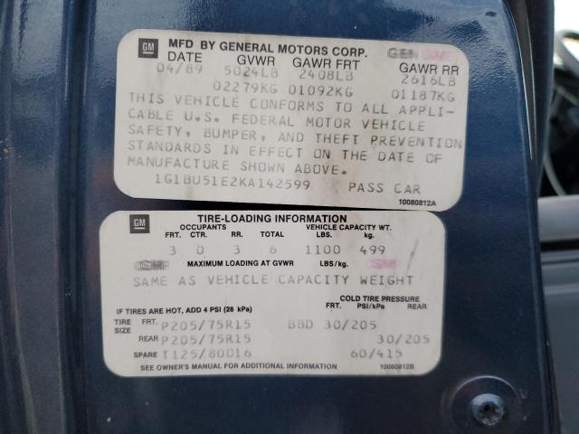 1G1BU51E2KA142599 - 1989 CHEVROLET CAPRICE CLASSIC BROUGHAM BLUE photo 12