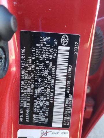 4T4BF1FK8DR319894 - 2013 TOYOTA CAMRY L Qırmızı foto 12