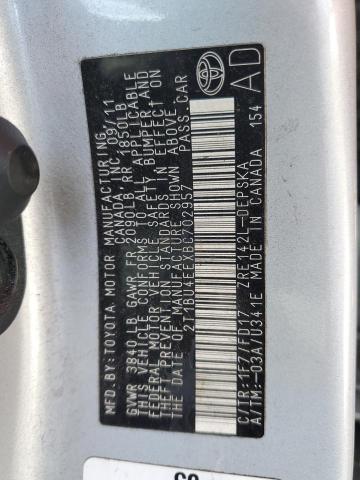 2T1BU4EEXBC702957 - 2011 TOYOTA COROLLA BASE 银色 照片 12