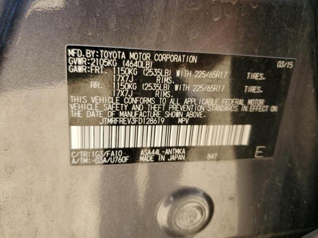 JTMRFREV3FD128619 - 2015 TOYOTA RAV4 XLE GRAY photo 13