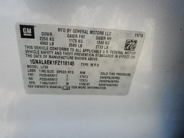 1GNALAEK1FZ118145 - 2015 CHEVROLET EQUINOX LS Gümüş foto 13