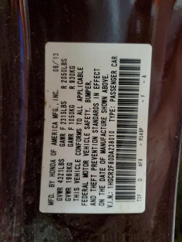 1HGCR2F80DA238010 - 2013 HONDA ACCORD EXL BURGUNDY photo 12
