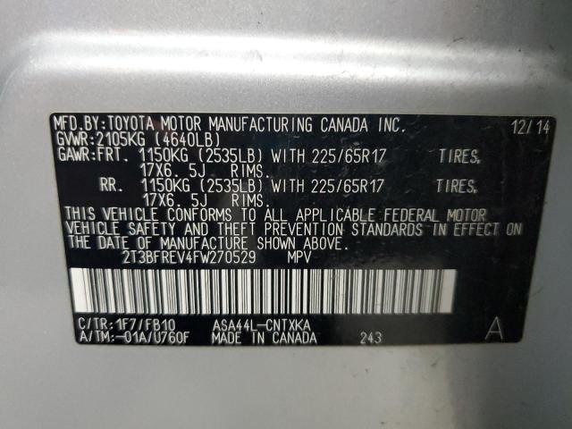 2T3BFREV4FW270529 - 2015 TOYOTA RAV4 LE 灰色 照片 13