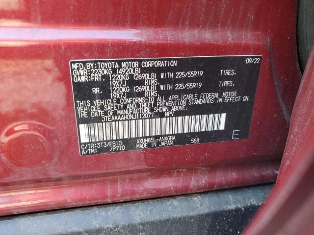 JTEAAAAH0NJ112077 - 2022 TOYOTA VENZA LE Bordeaux Foto 12