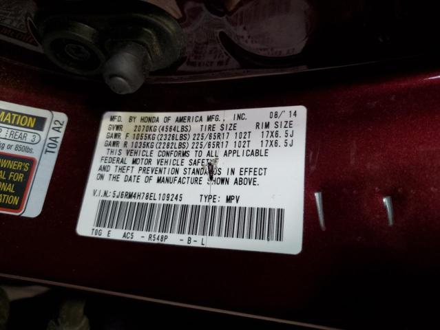 5J6RM4H78EL109245 - 2014 HONDA CR-V EXL BURGUNDY photo 14