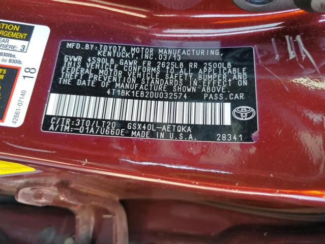 4T1BK1EB2DU032574 - 2013 TOYOTA AVALON BASE Bordeaux Foto 13