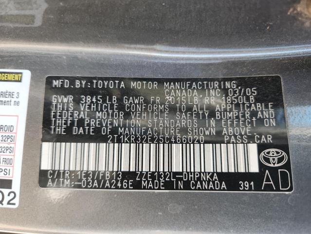 2T1KR32E25C466020 - 2005 TOYOTA COROLLA MA XR CHARCOAL photo 12