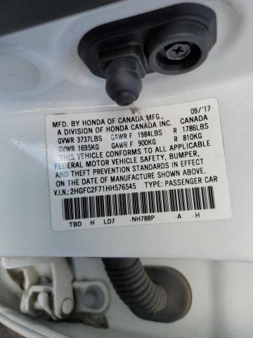 2HGFC2F71HH576545 - 2017 HONDA CIVIC EX 白色 照片 12