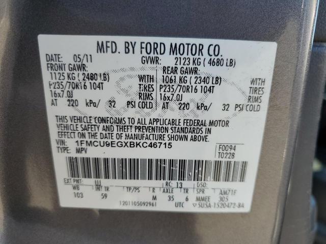 1FMCU9EGXBKC46715 - 2011 FORD ESCAPE LIMITED Сұр фото 13