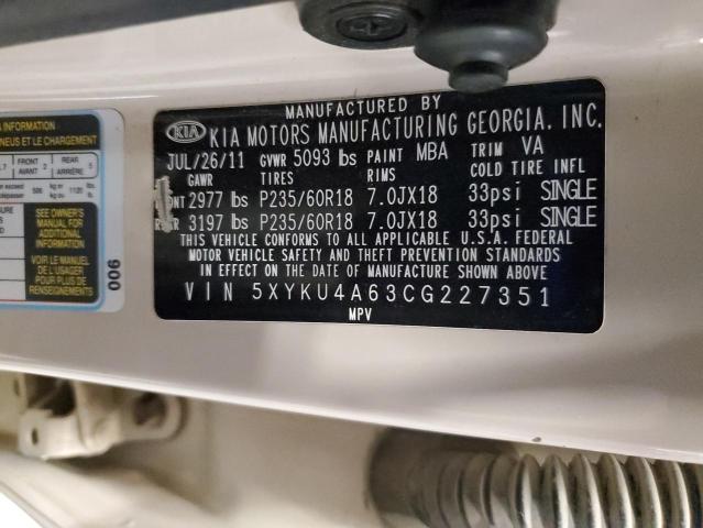 5XYKU4A63CG227351 - 2012 KIA SORENTO EX BEIGE photo 13
