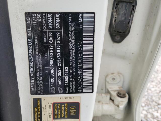 4JGDA5HB1DA161390 - 2013 MERCEDES-BENZ ML 350 4MATIC WHITE photo 12