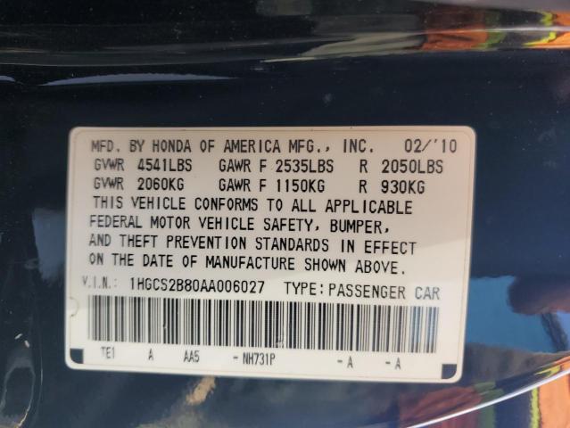 1HGCS2B80AA006027 - 2010 HONDA ACCORD EXL BLACK photo 13