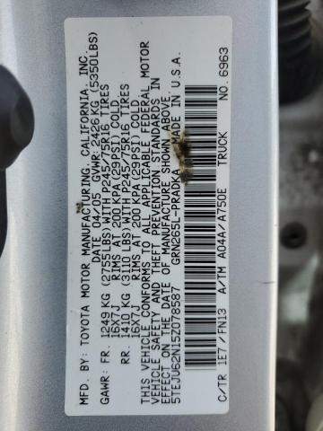 5TEJU62N15Z078587 - 2005 TOYOTA TACOMA DOUBLE CAB PRERUNNER SILVER photo 12