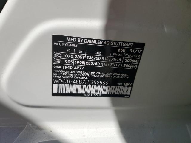 WDCTG4EB7HJ352566 - 2017 MERCEDES-BENZ GLA 250 თეთრი ფოტო 14