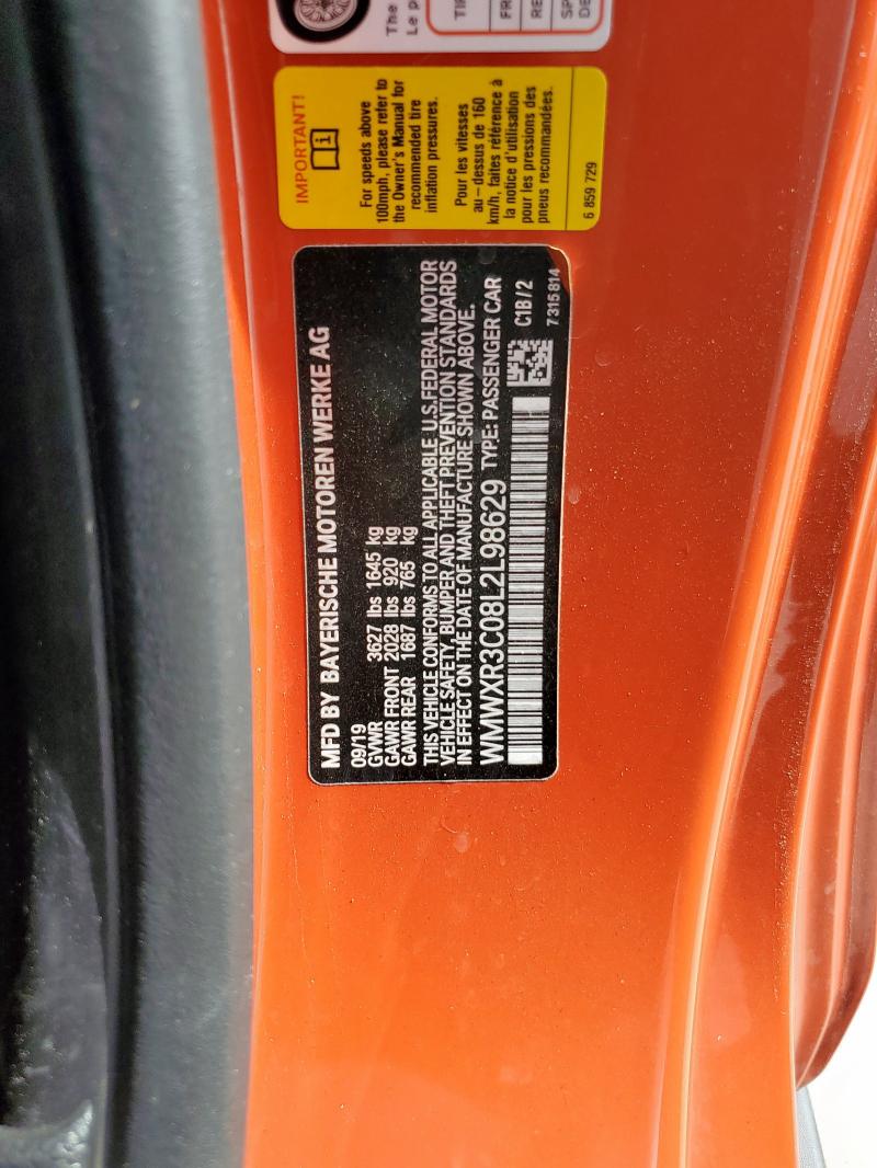 WMWXR3C08L2L98629 - 2020 MINI COOPER ORANGE photo 12