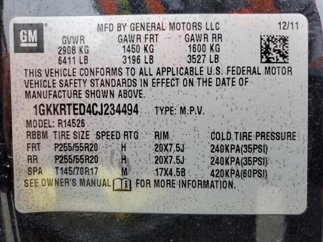 1GKKRTED4CJ234494 - 2012 GMC ACADIA DENALI BLACK photo 13