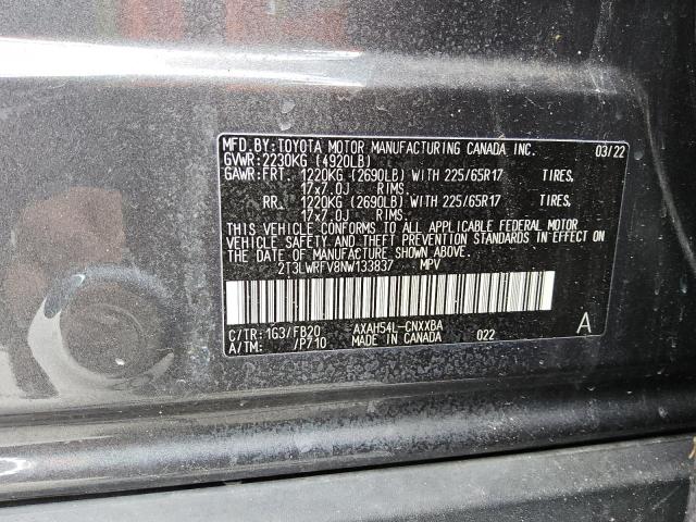 2T3LWRFV8NW133837 - 2022 TOYOTA RAV4 LE Сұр фото 12