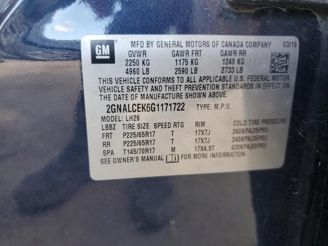 2GNALCEK6G1171722 - 2016 CHEVROLET EQUINOX LT 蓝色 照片 13