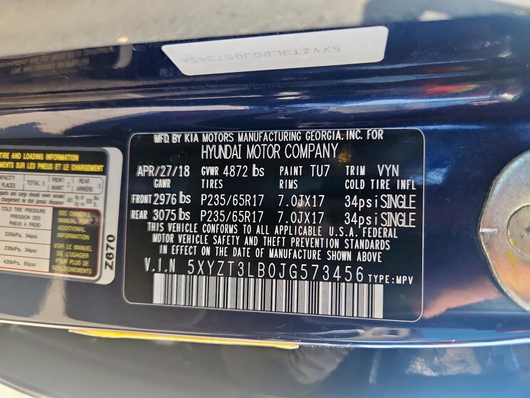 5XYZT3LB0JG573456 - 2018 HYUNDAI SANTA FE S Mavi foto 13