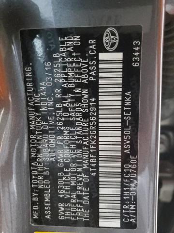 4T4BF1FK2GR562914 - 2016 TOYOTA CAMRY LE GRAY photo 12