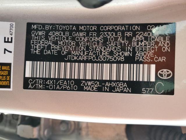 JTDKARFP0J3075098 - 2018 TOYOTA PRIUS PRIM Weiß Foto 12
