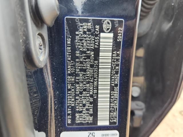 4T1B11HK4JU535758 - 2018 TOYOTA CAMRY L BLACK photo 12