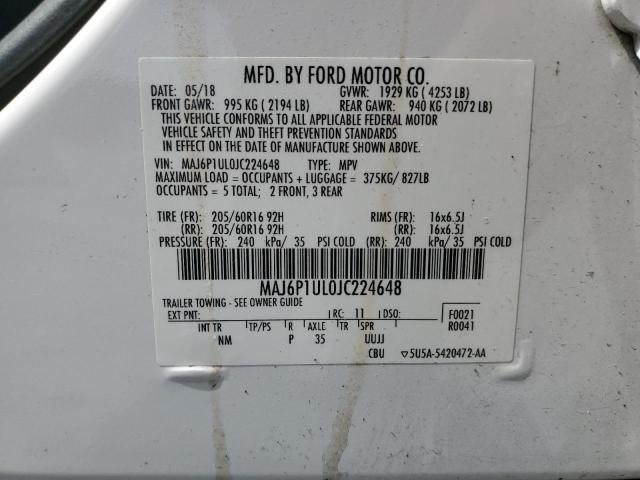 MAJ6P1UL0JC224648 - 2018 FORD ECOSPORT SE WHITE photo 13