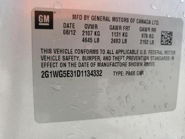 2G1WG5E31D1134332 - 2013 CHEVROLET IMPALA LT ვერცხლისფერი ფოტო 12