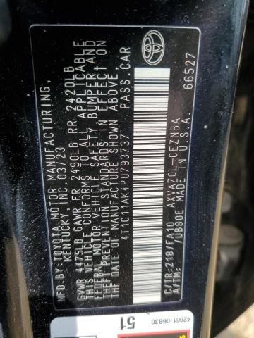 4T1C11AK4PU793737 - 2023 TOYOTA CAMRY LE BLACK photo 12