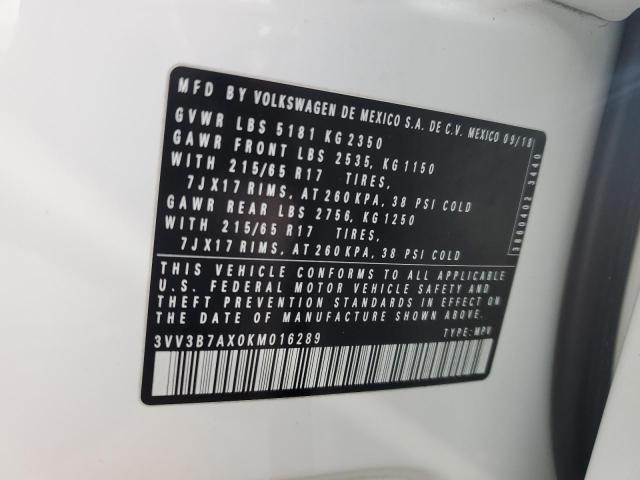 3VV3B7AX0KM016289 - 2019 VOLKSWAGEN TIGUAN SE 白色 照片 13