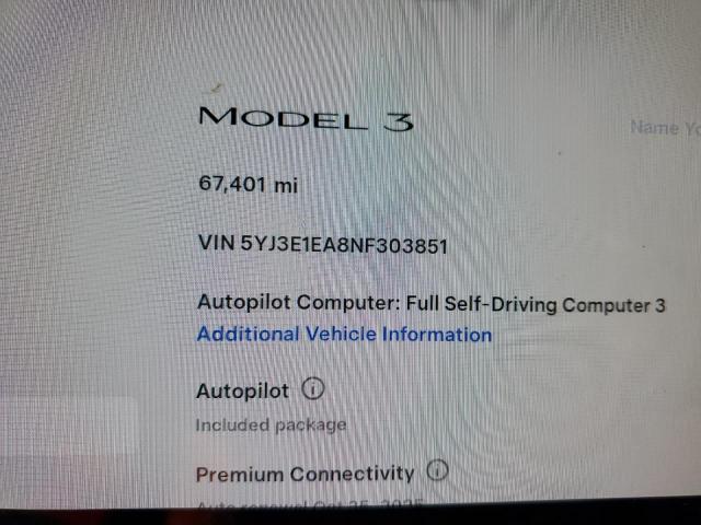 5YJ3E1EA8NF303851 - 2022 TESLA MODEL 3 红色 照片 9