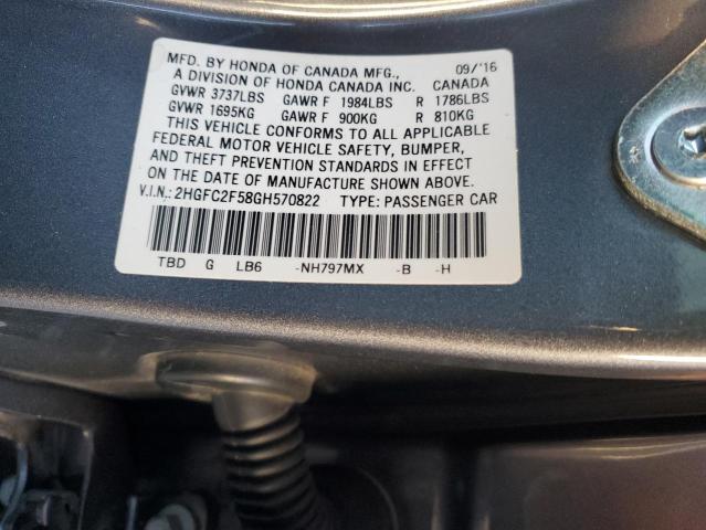 2HGFC2F58GH570822 - 2016 HONDA CIVIC LX GRAY photo 12