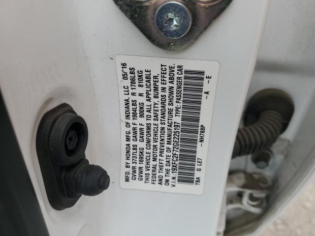 19XFC2F72GE225197 - 2016 HONDA CIVIC EX WHITE photo 13