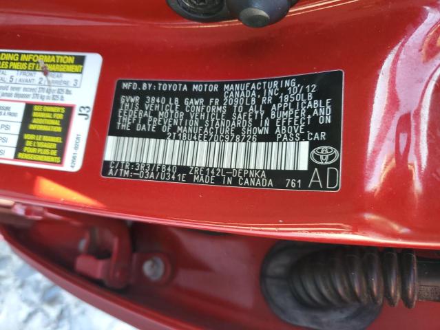 2T1BU4EE7DC978726 - 2013 TOYOTA COROLLA BASE RED photo 13