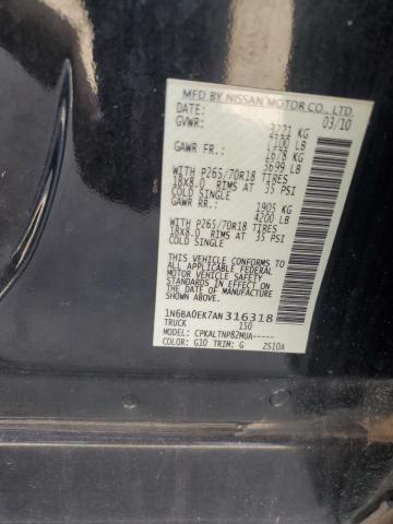 1N6BA0EK7AN316318 - 2010 NISSAN TITAN XE BLACK photo 12