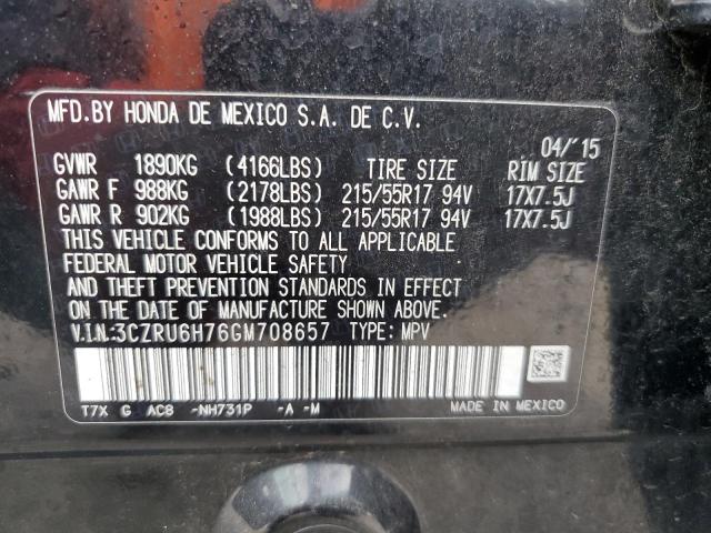 3CZRU6H76GM708657 - 2016 HONDA HR-V EXL BLACK photo 12