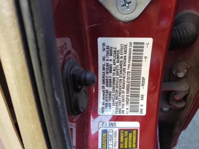 1HGFA16866L015170 - 2006 HONDA CIVIC EX BURGUNDY photo 12