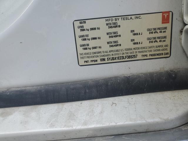 5YJSA1E23LF385257 - 2020 TESLA MODEL S WHITE photo 12