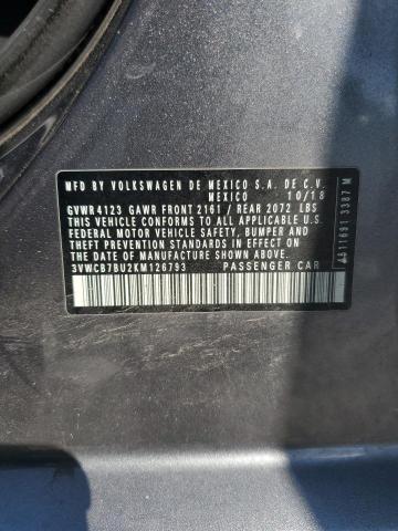 3VWCB7BU2KM126793 - 2019 VOLKSWAGEN JETTA S CHARCOAL photo 12