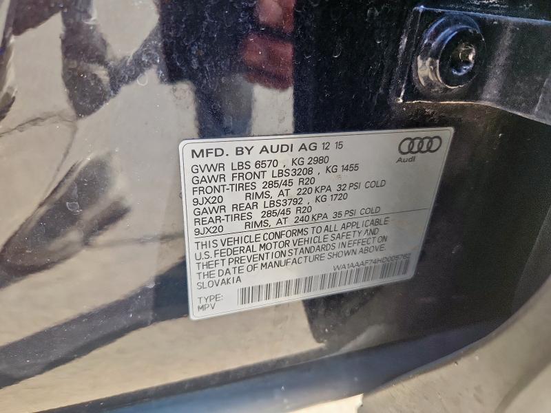 WA1AAAF74HD005762 - 2017 AUDI Q7 PREMIUM BLACK photo 13