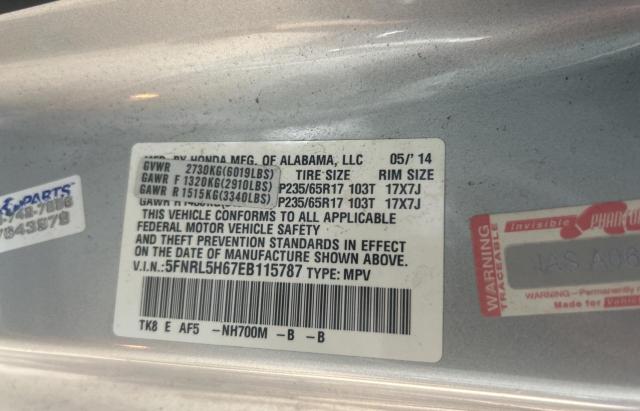 5FNRL5H67EB115787 - 2014 HONDA ODYSSEY EXL SILVER photo 10