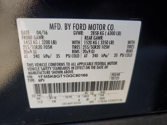 1FM5K8GT1GGC80166 - 2016 FORD EXPLORER SPORT 黑色 照片 13