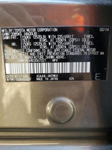 JTMRFREV4ED067327 - 2014 TOYOTA RAV4 XLE GRAY photo 14